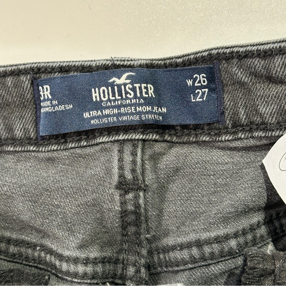 Hollister high-rise mom jeans vintage stretch raw hem straight leg W26 L27 gray - Picture 6 of 8